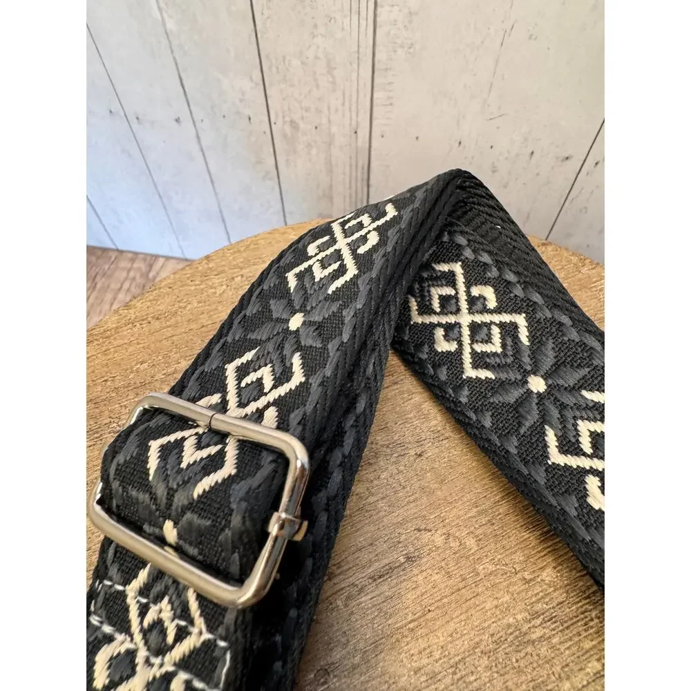 Gray White Black Purse Strap Wide Striped Bag Strap Boho Crossbody Purse Strap